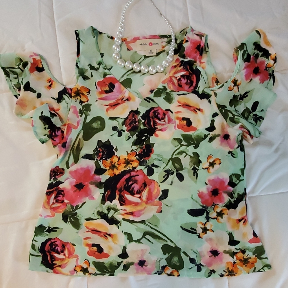Wishful Park Mint Floral With Flutter Sleeves